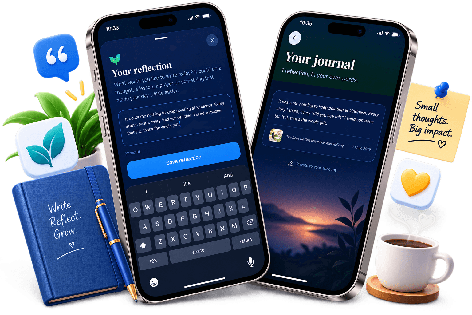 The private reflection journal in Planet Positive